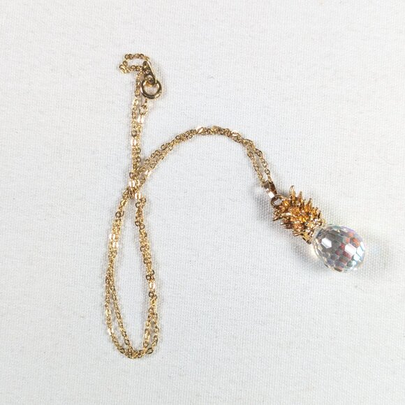 Small Aurora Borealis crystal pineapple pendant with gold tone necklace - Picture 2 of 9